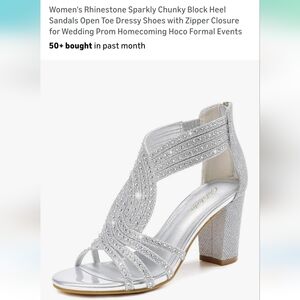 Silver Sparkly Block Heel Sandals